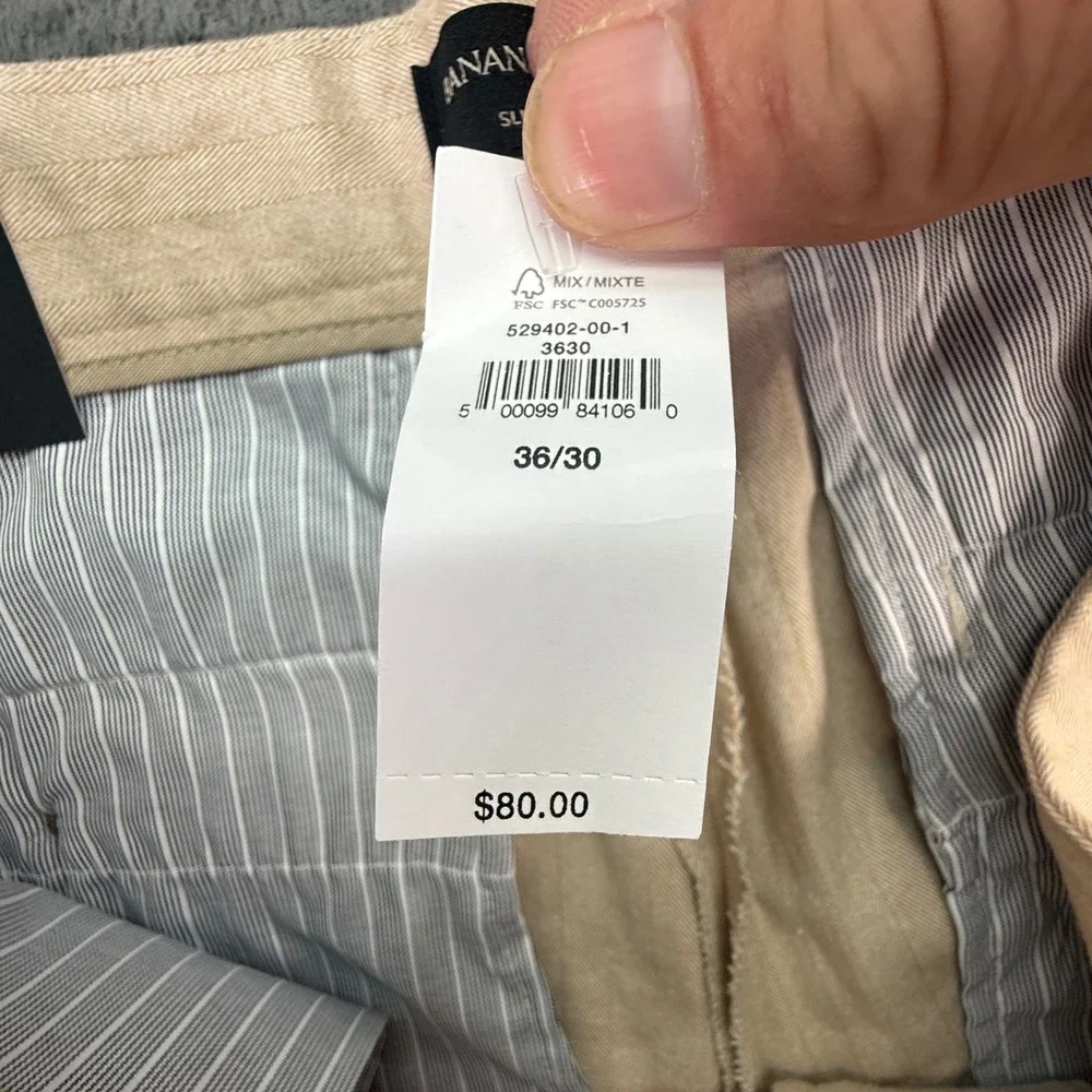 Banana Republic Grayson Pants Men 36x30 Beige Herringbone Slim Tapered 4031